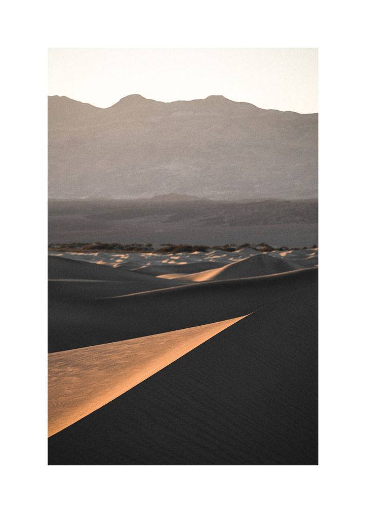 Plakat przedstawiający pustynie w słońcu.