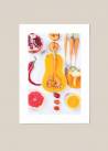 Plakat przedstawiający dynie, marchewki, pomarańcza, brzoskwinie, paprykę na białym tle.