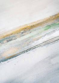 Detal obrazu malowanego ręcznie farbami akrylowymi przedstawiającego zieloną abstrakcję.